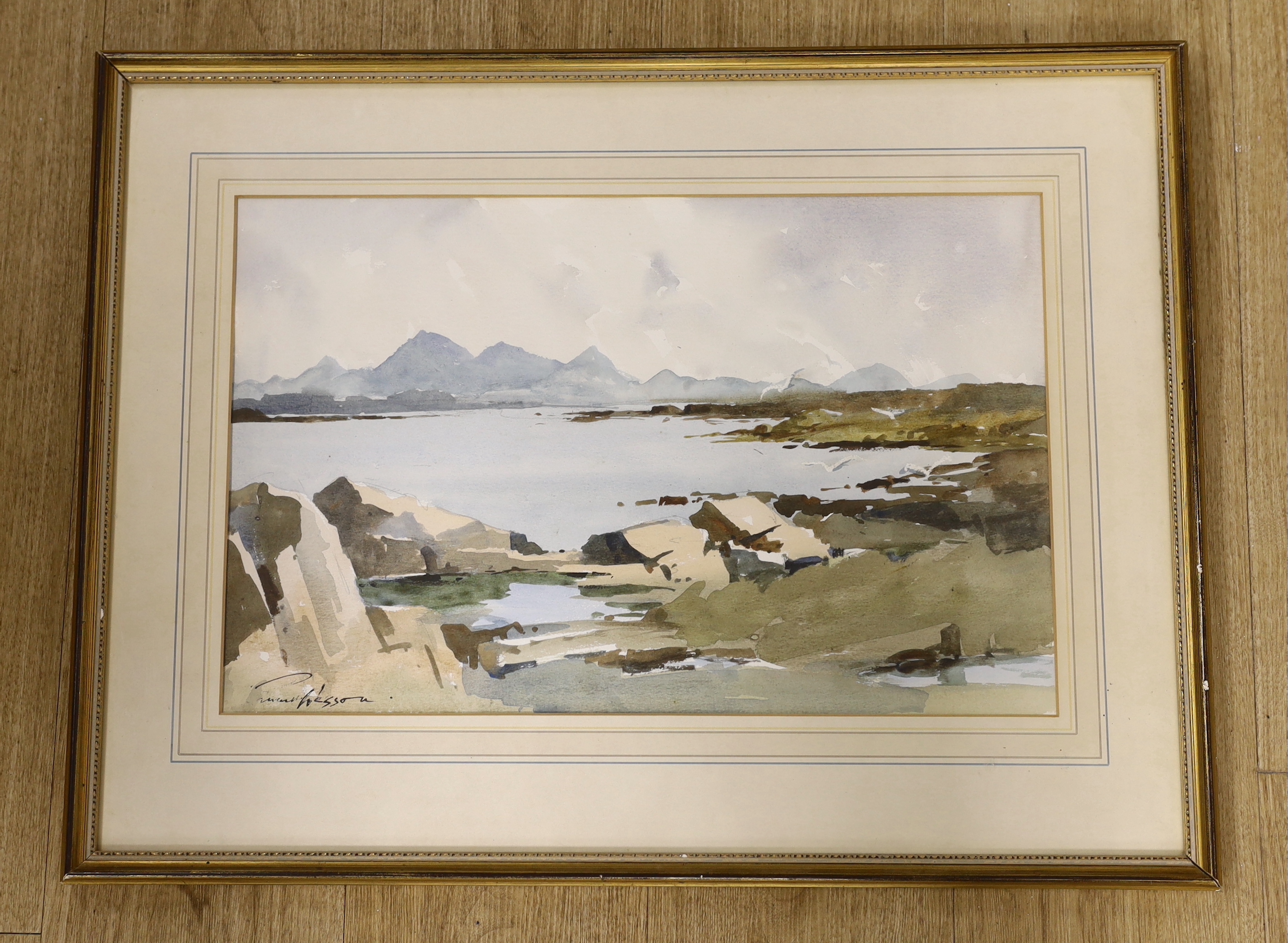 Edward Wesson (1910-1983), watercolour, 'Skye from Arisaig', signed, details verso, 32 x 50cm